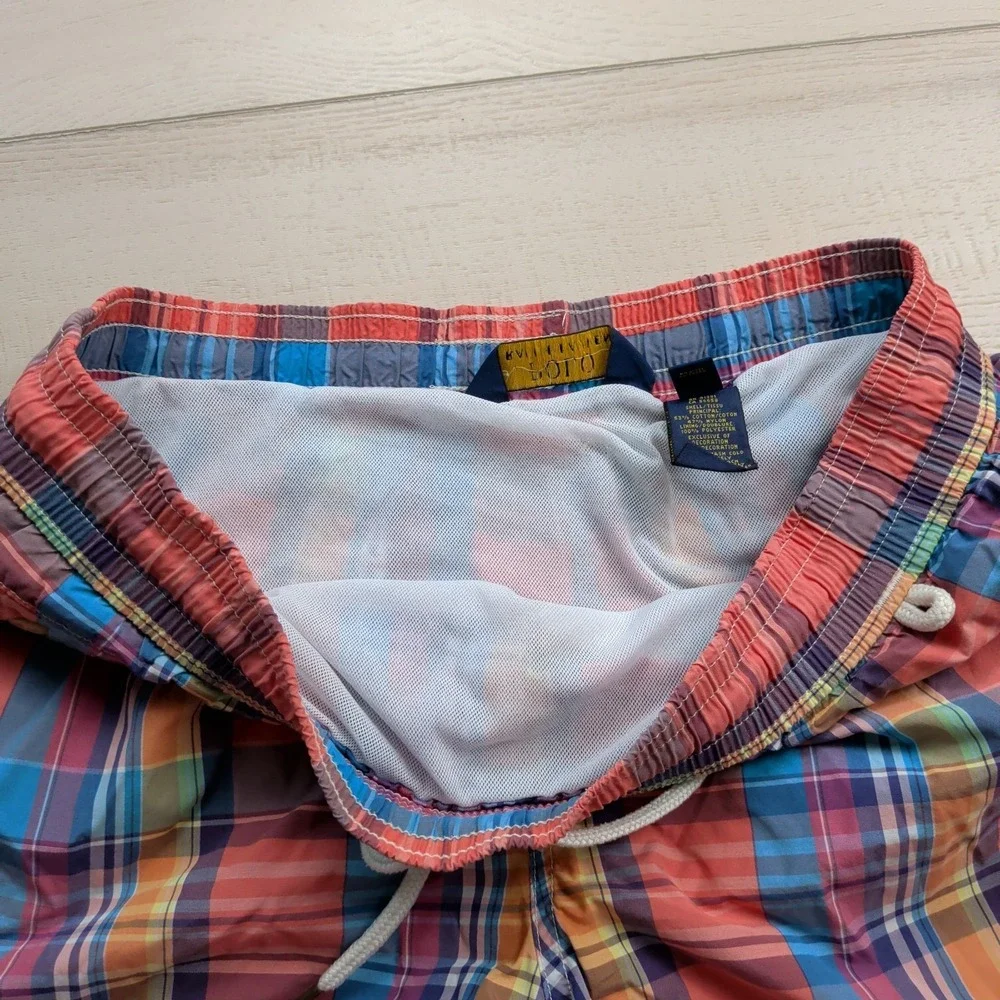 Polo Ralph Lauren Swim Trunks Mens M Multicolor‎ Plaid Mesh Lined Cotton Nylon